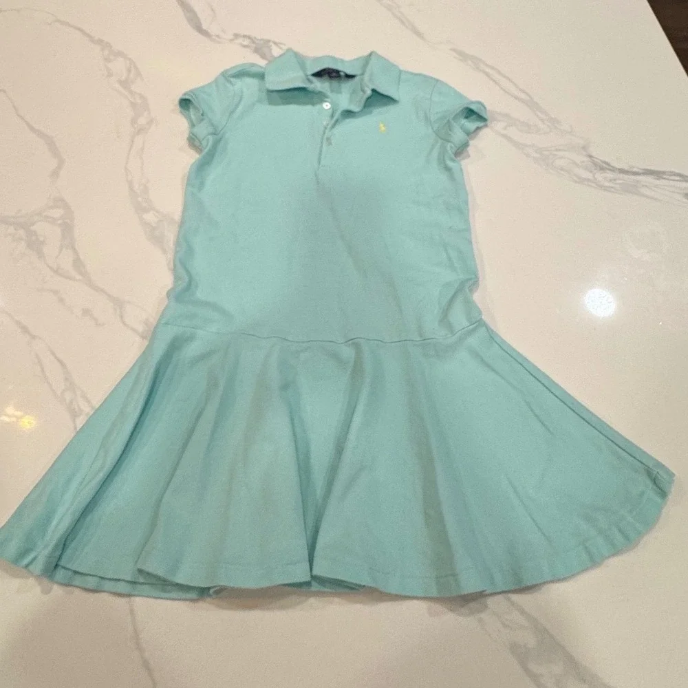 Polo Ralph Lauren Stretch Mesh Polo Dress Drop Waist Size 6X Light Turquoise